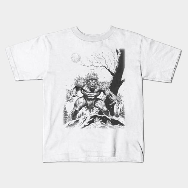 Wolfman Line Art Kids T-Shirt by Paul_Abrams